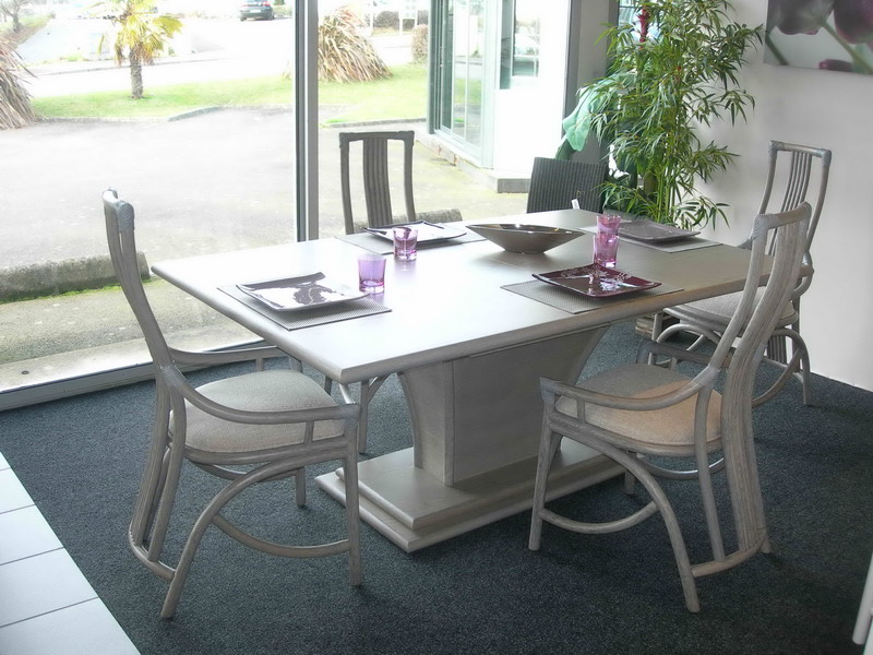 114 table Talia rotin extensible et chaises gris exodia home design rennes