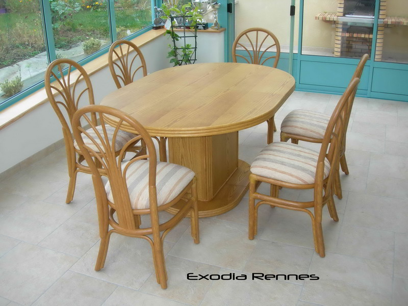 sejour Diana table rotin veranda miel mat et chaises exodia home design rennes