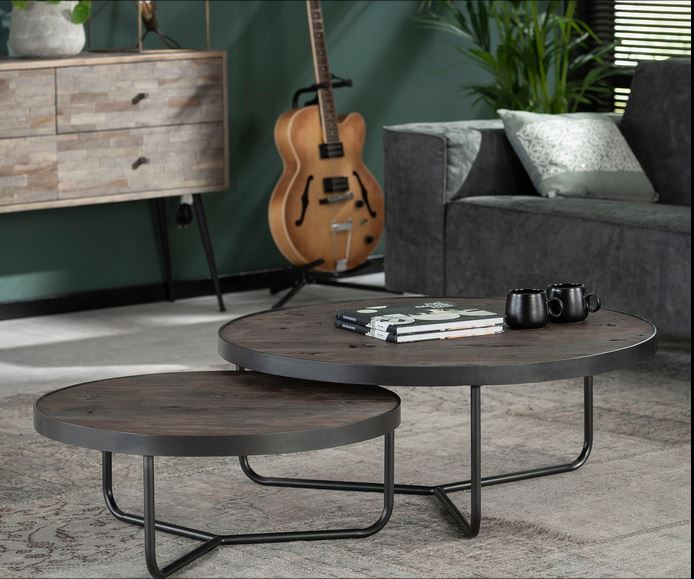 2 tables design industriel bois metal