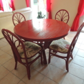 35 table rallonge ronde Roma et chaises rotin rouge exodia home design rennes